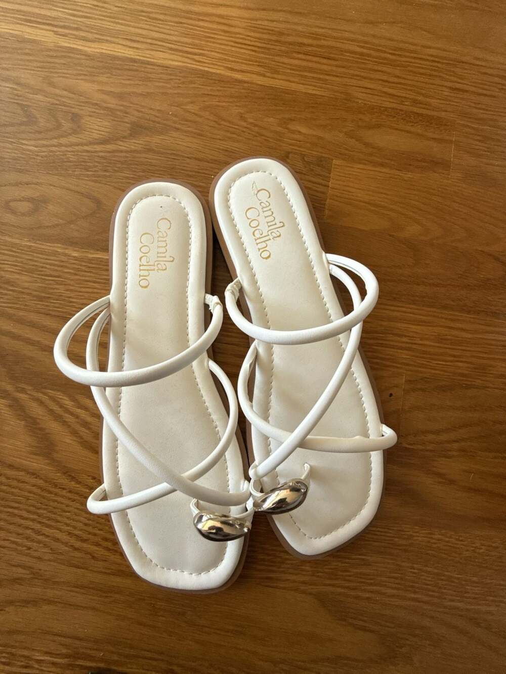 Camila Coelho White Tali Strappy Toe Ring Flat Sandals